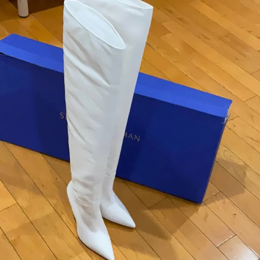 Stuart Weitzman Saloon 100 Wedge Boot in Cream, Size: 7.5